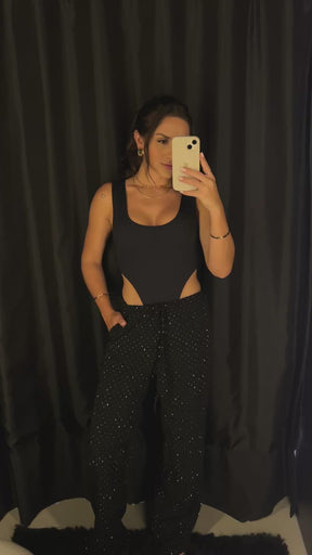 Calça Pantalona Aplicação Brilho- Bi Bella