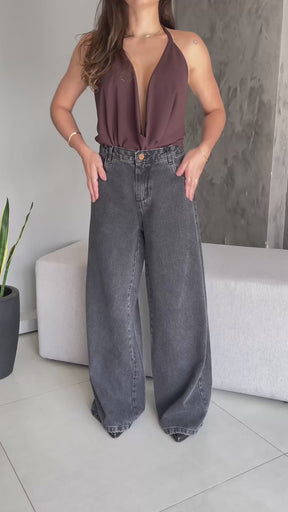 Calça Wide Leg Relaxed Vintage Grafite - Consciência