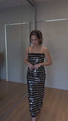 Vestido de Festa com Brilho Lantejoulas Midi