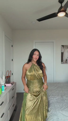 Vestido Longo de Festa Stephany Verde Metálico